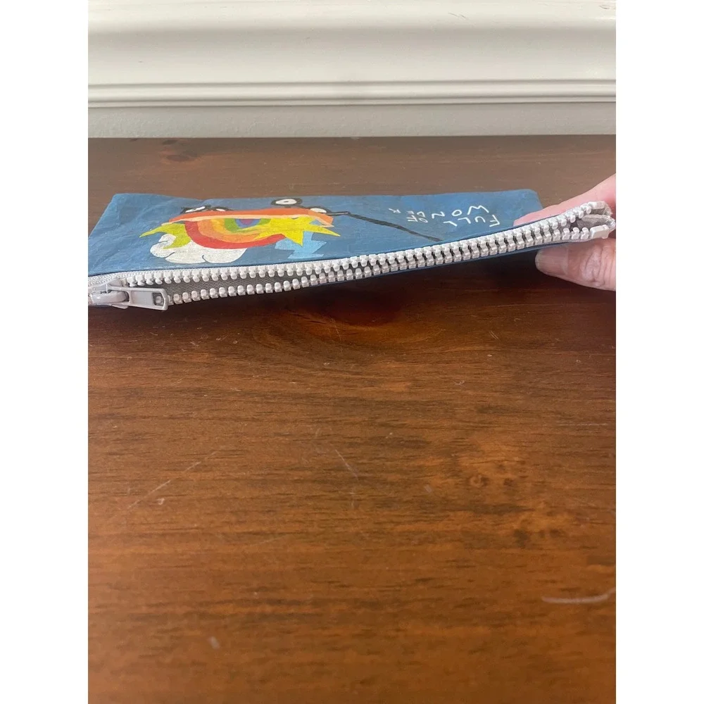Blue Q Full of Wonder Recycled Pencil Pouch Zipper Bag Rainbow Wagon Blue